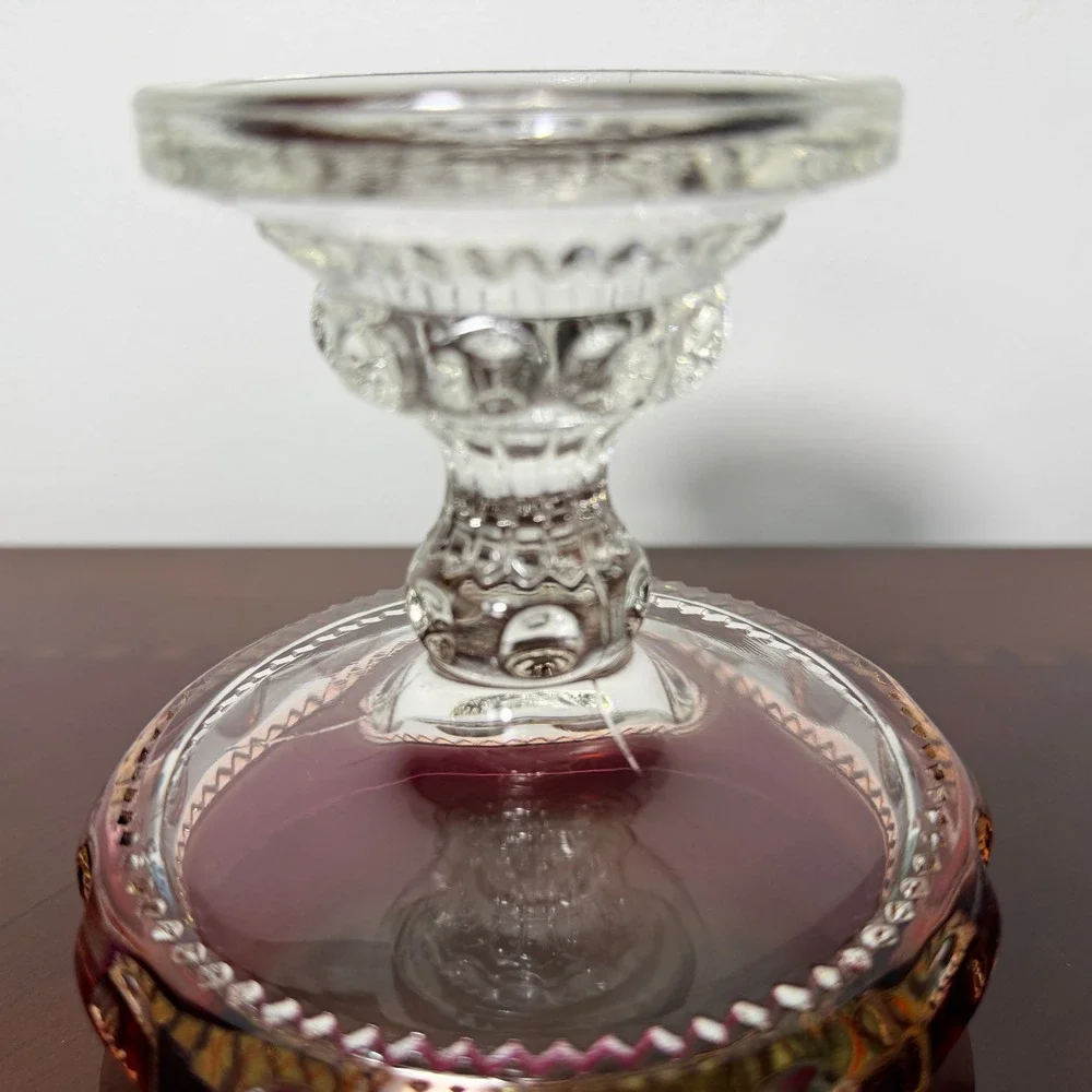 Vintage Indiana Glass Kings Crown Thumbprint Ruby Flash Compote Pedestal Bowl